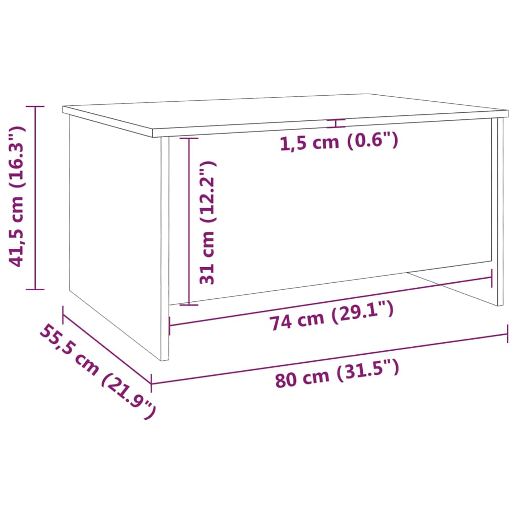 vidaXL Table basse Noir 80x55,5x41,5 cm Bois d'ingénierie