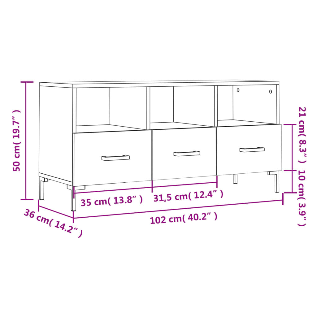 vidaXL Meuble TV gris béton 102x36x50 cm bois d'ingénierie