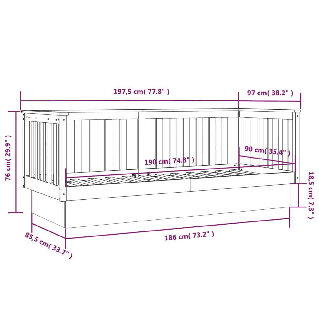 vidaXL Lit de jour Blanc 90x190 cm Bois de pin massif