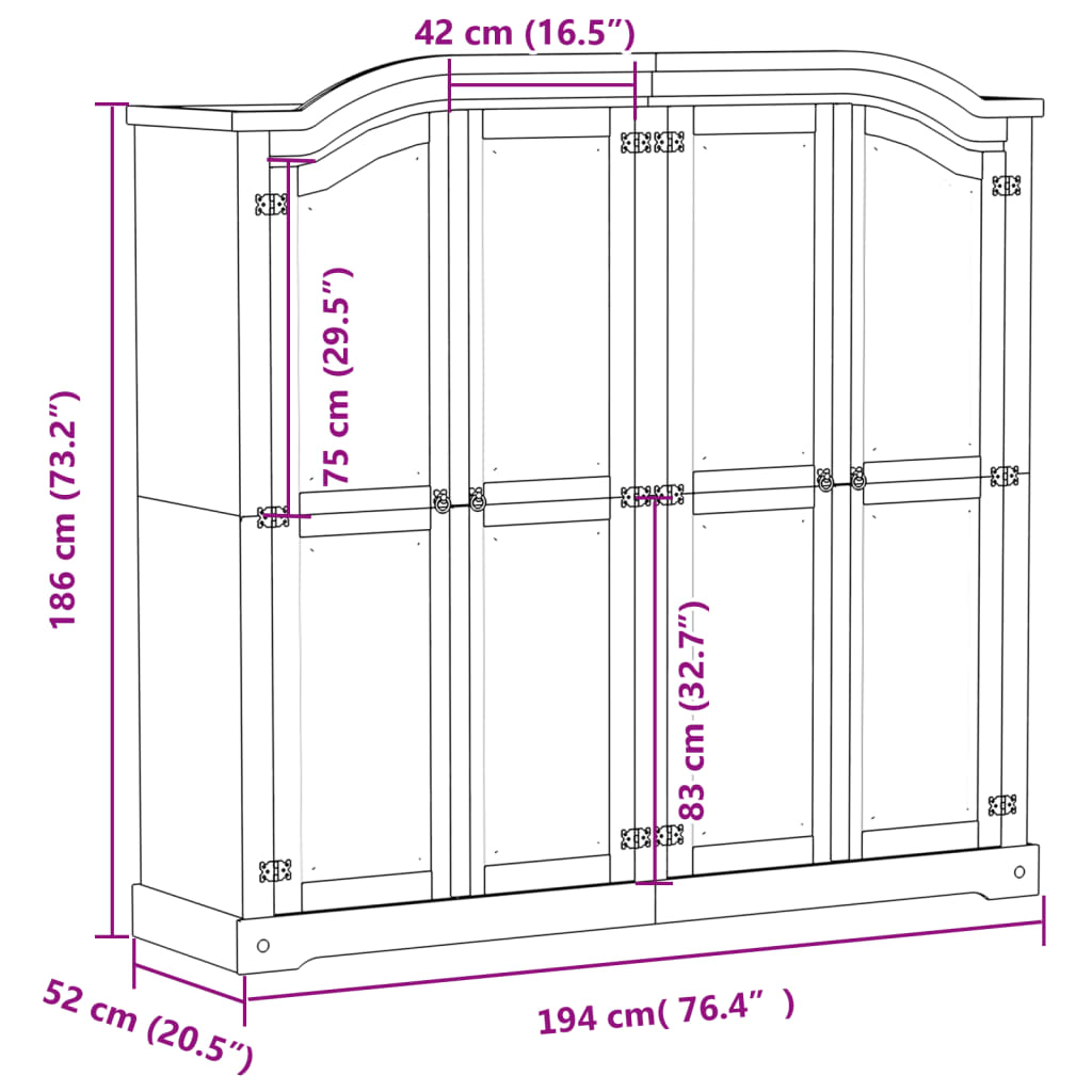 vidaXL Garde-robe Corona blanc 194x52x186 cm bois de pin massif