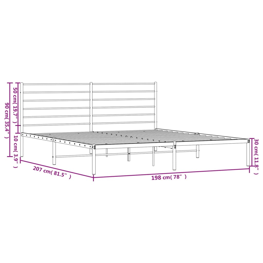 vidaXL Cadre de lit métal sans matelas et tête de lit blanc 193x203 cm