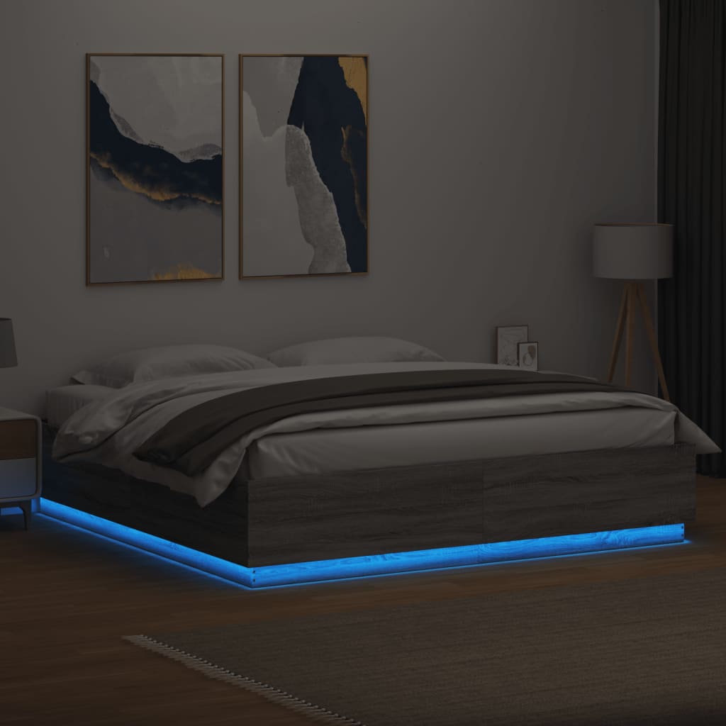 vidaXL Cadre de lit avec lumières LED sonoma gris 180x200 cm