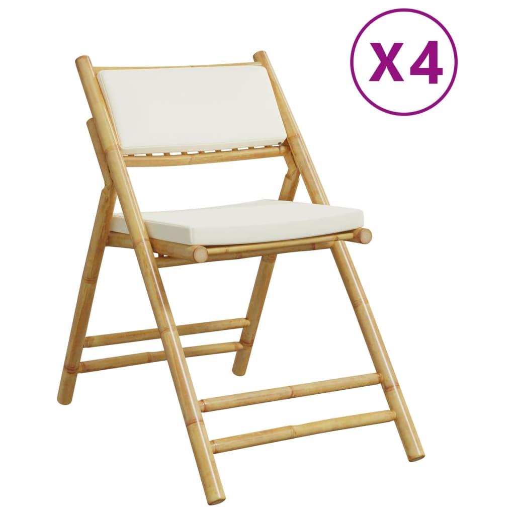 vidaXL Chaises de bistro pliantes lot de 4 et coussins blanc crème