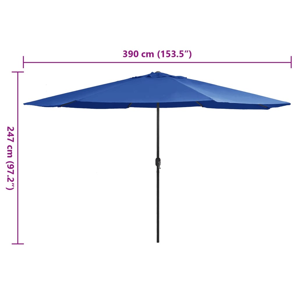 vidaXL Parasol d'extérieur avec mât en métal 400 cm Bleu azuré