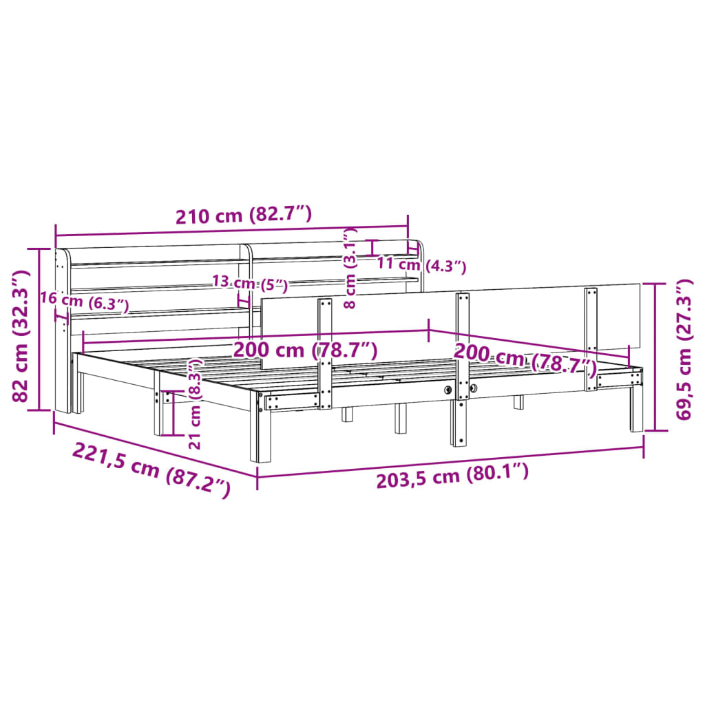 vidaXL Cadre de lit avec tête de lit sans matelas blanc 200x200 cm