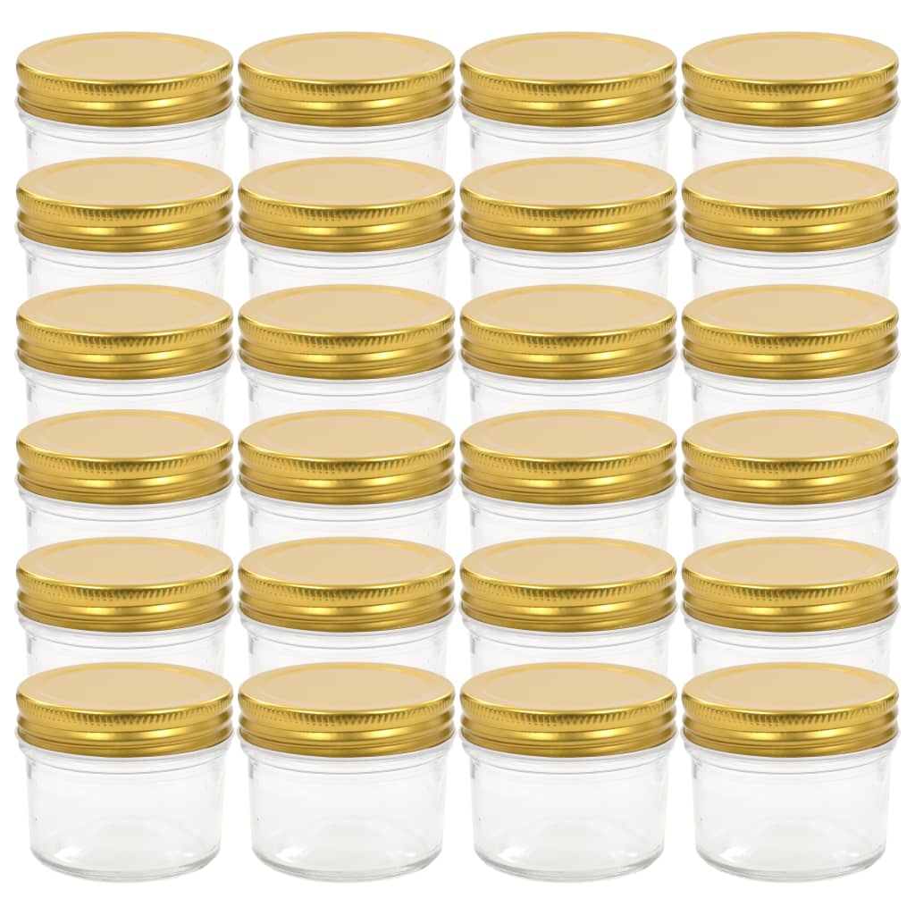 vidaXL 24 pcs Pots à confiture avec couvercles dorés Verre 110 ml