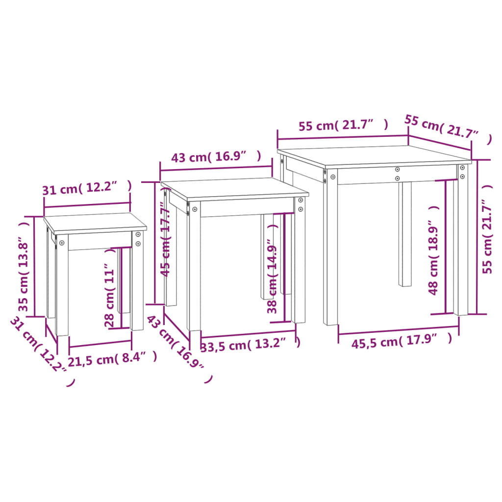 vidaXL Tables gigognes 3 pcs Marron miel Bois de pin massif