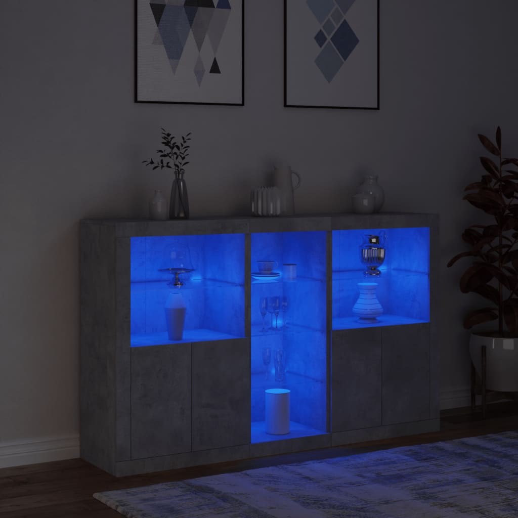 vidaXL Buffet avec lumières LED gris béton 162x37x100 cm