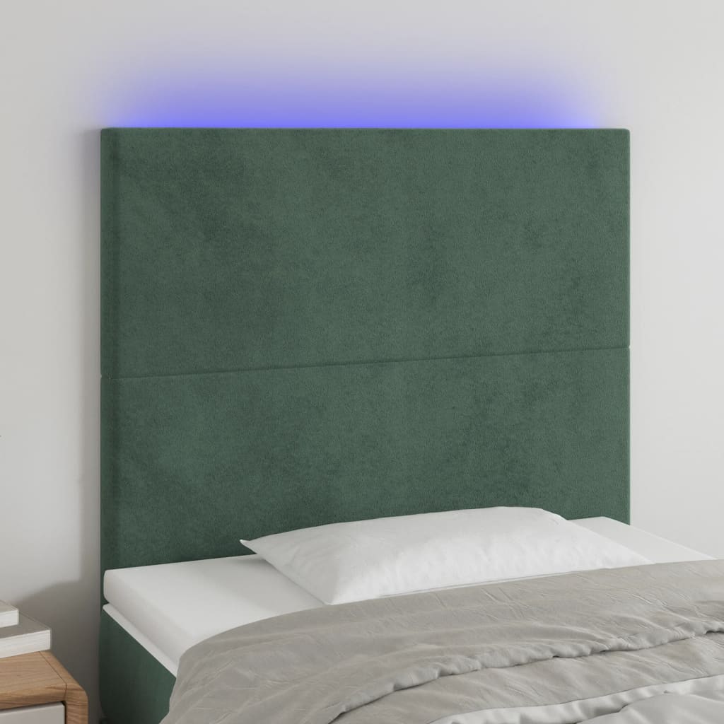 vidaXL Tête de lit à LED Vert foncé 100x5x118/128 cm Velours