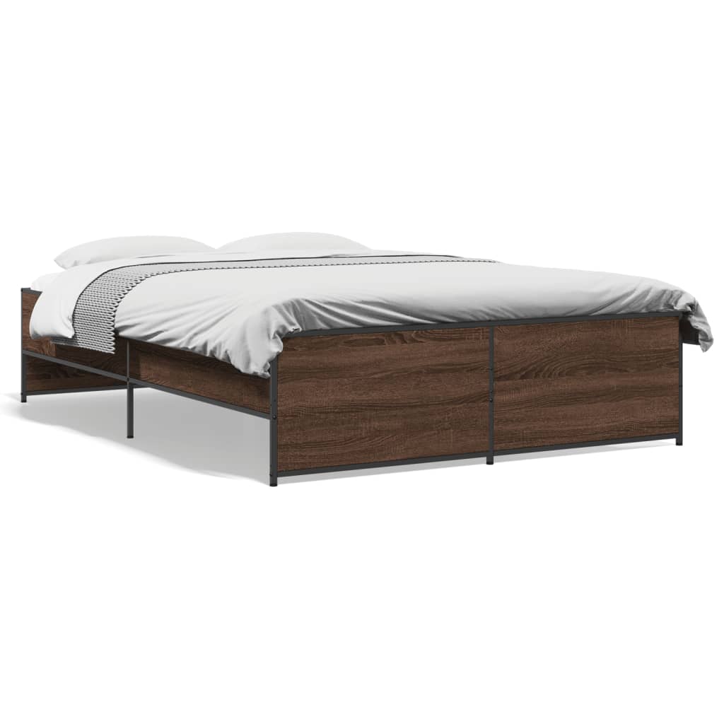 vidaXL Cadre de lit chêne marron 135x190 cm bois d'ingénierie et métal