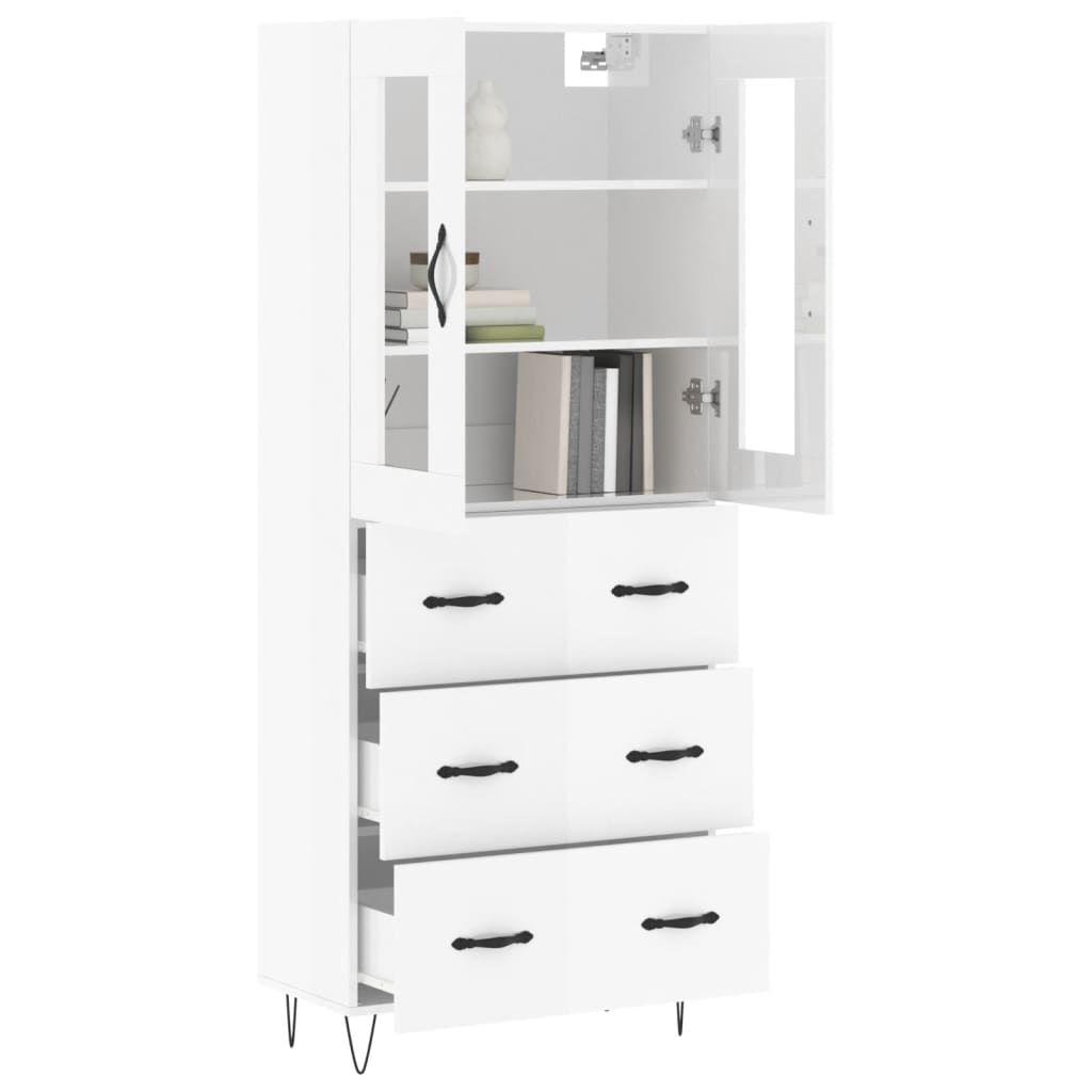 vidaXL Buffet haut Blanc brillant 69,5x34x180 cm Bois d'ingénierie