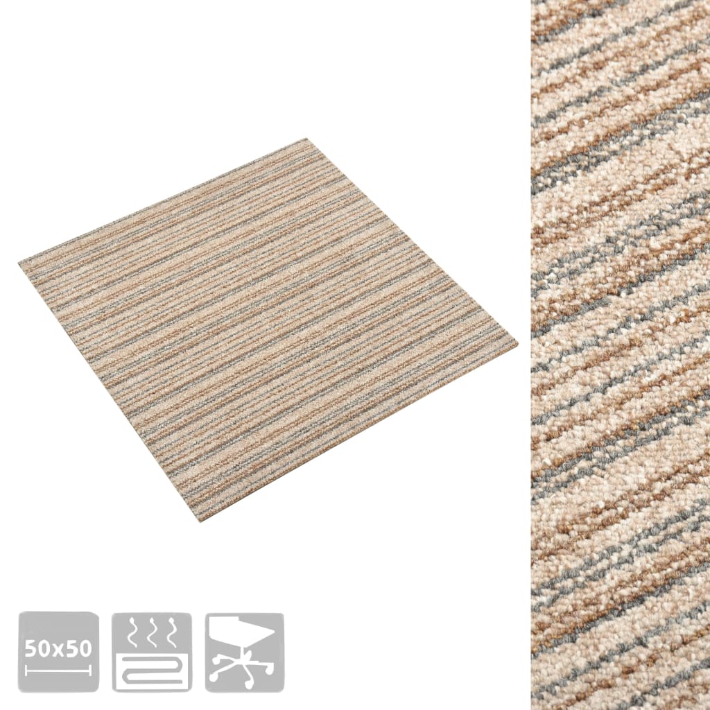 vidaXL Dalles de tapis de sol 20 pcs 5 m² 50x50 cm Beige rayé