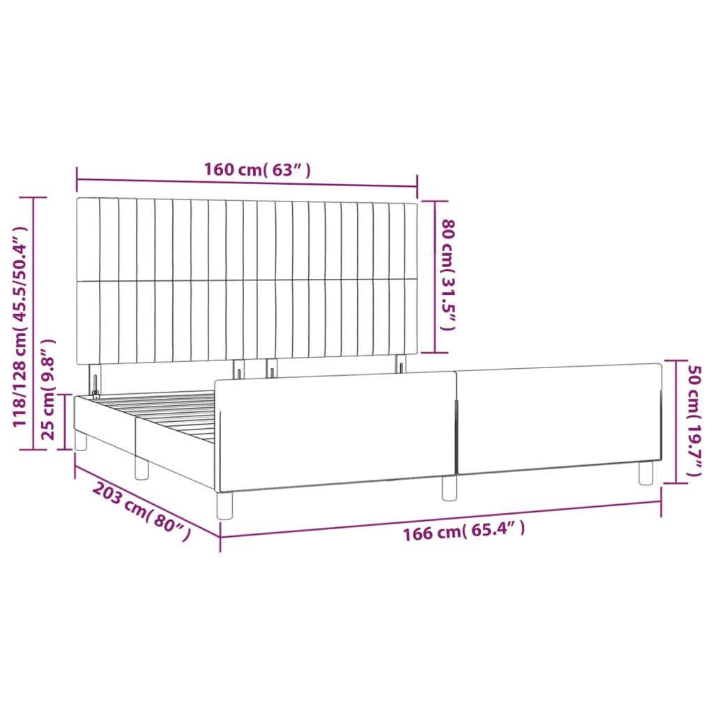 vidaXL Cadre de lit sans matelas bleu foncé 160x200 cm velours