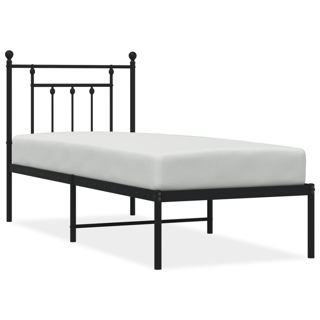 vidaXL Cadre de lit métal sans matelas avec tête de lit noir 75x190 cm