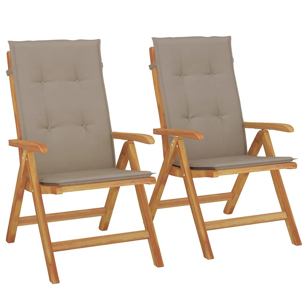 vidaXL Chaises de jardin inclinables lot de 2 et coussins teck massif