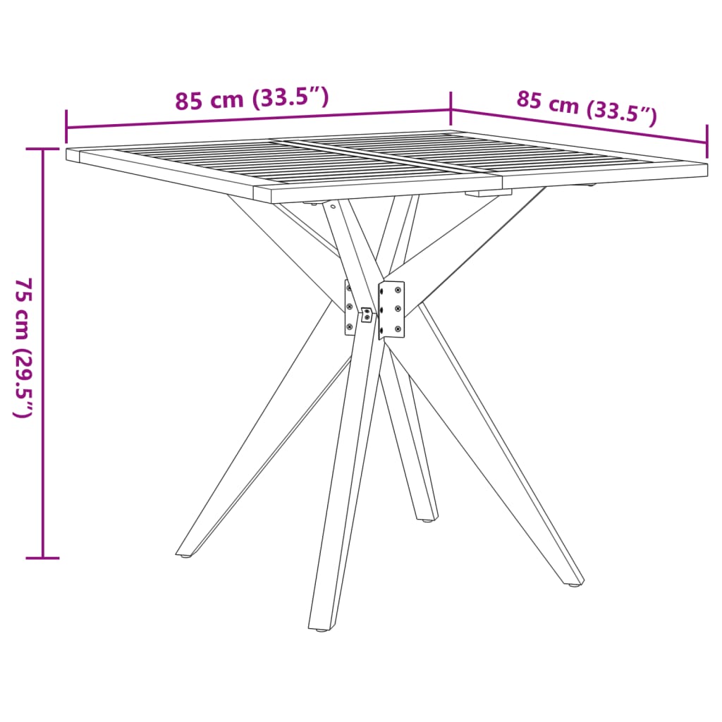 vidaXL Table de jardin carrée 85x85x75 cm bois d'acacia solide