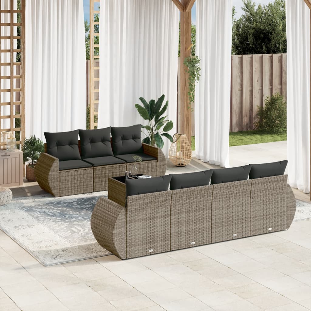 vidaXL Salon de jardin 8 pcs avec coussins gris résine tressée