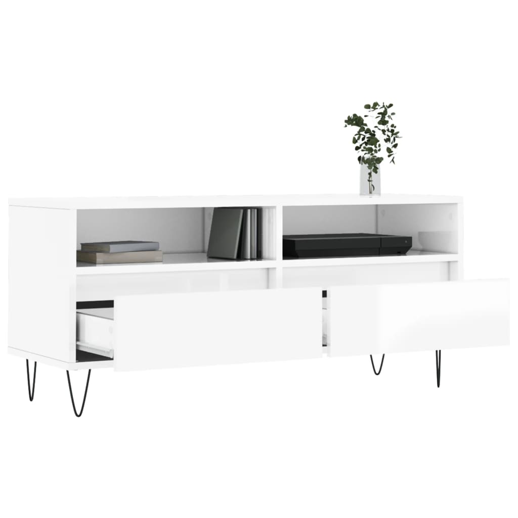 vidaXL Meuble TV blanc brillant 100x34,5x44,5 cm bois d'ingénierie