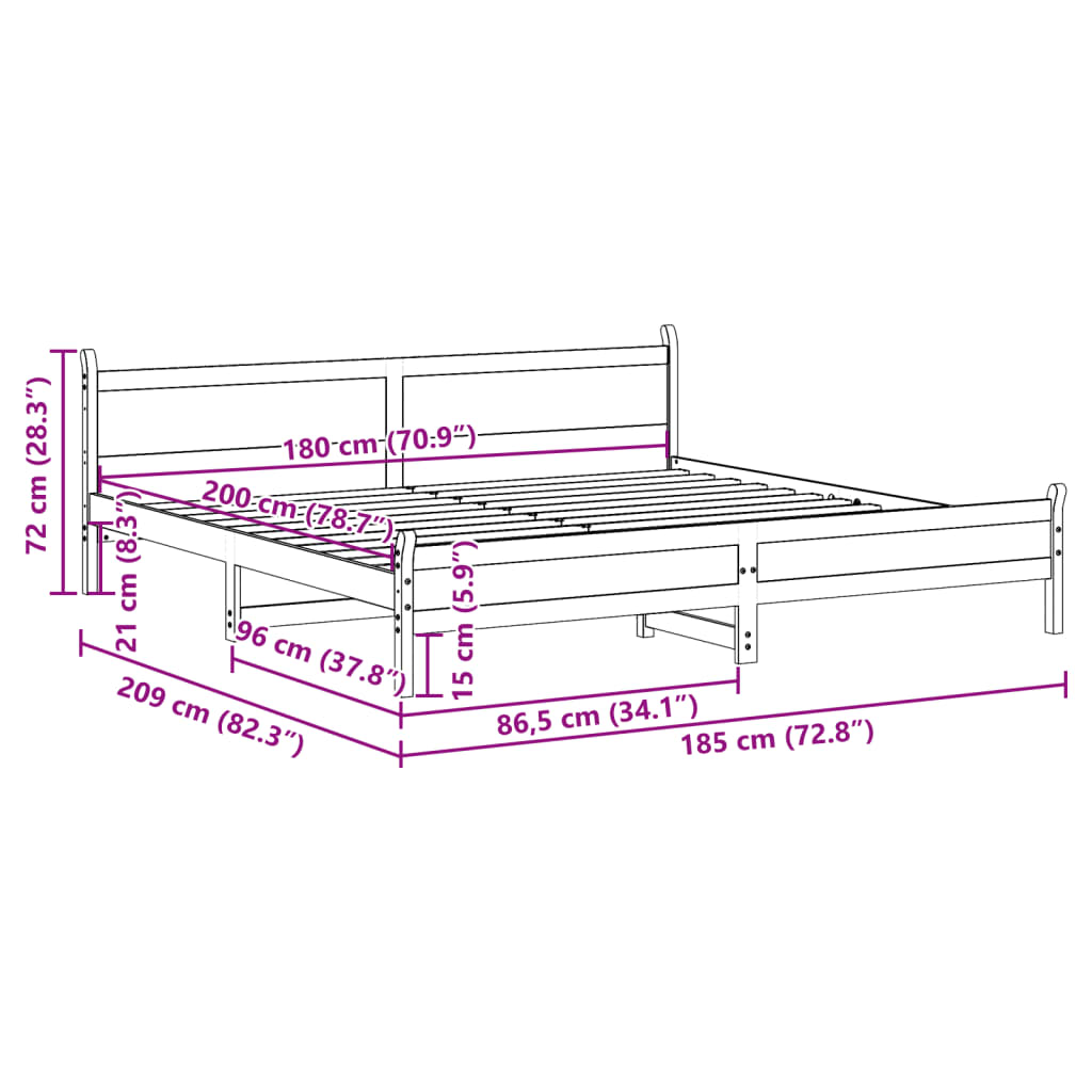 vidaXL Cadre de lit sans matelas blanc 180x200 cm bois massif de pin