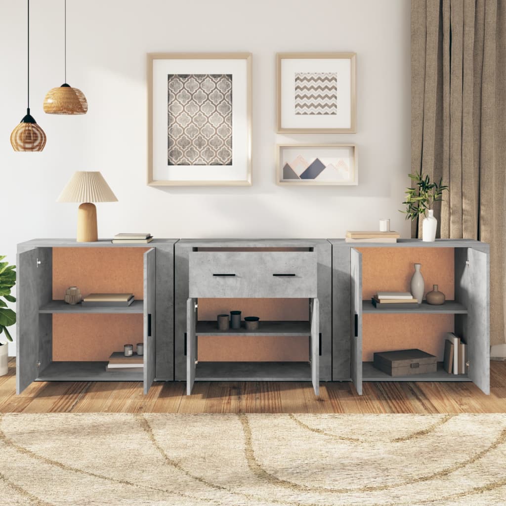 vidaXL Buffets 3 pcs gris béton bois d'ingénierie