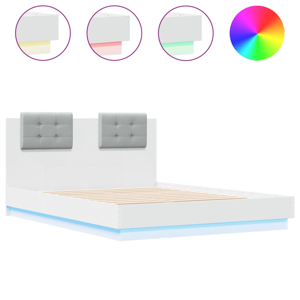 vidaXL Cadre de lit avec tête de lit et lumières LED blanc 120x190 cm
