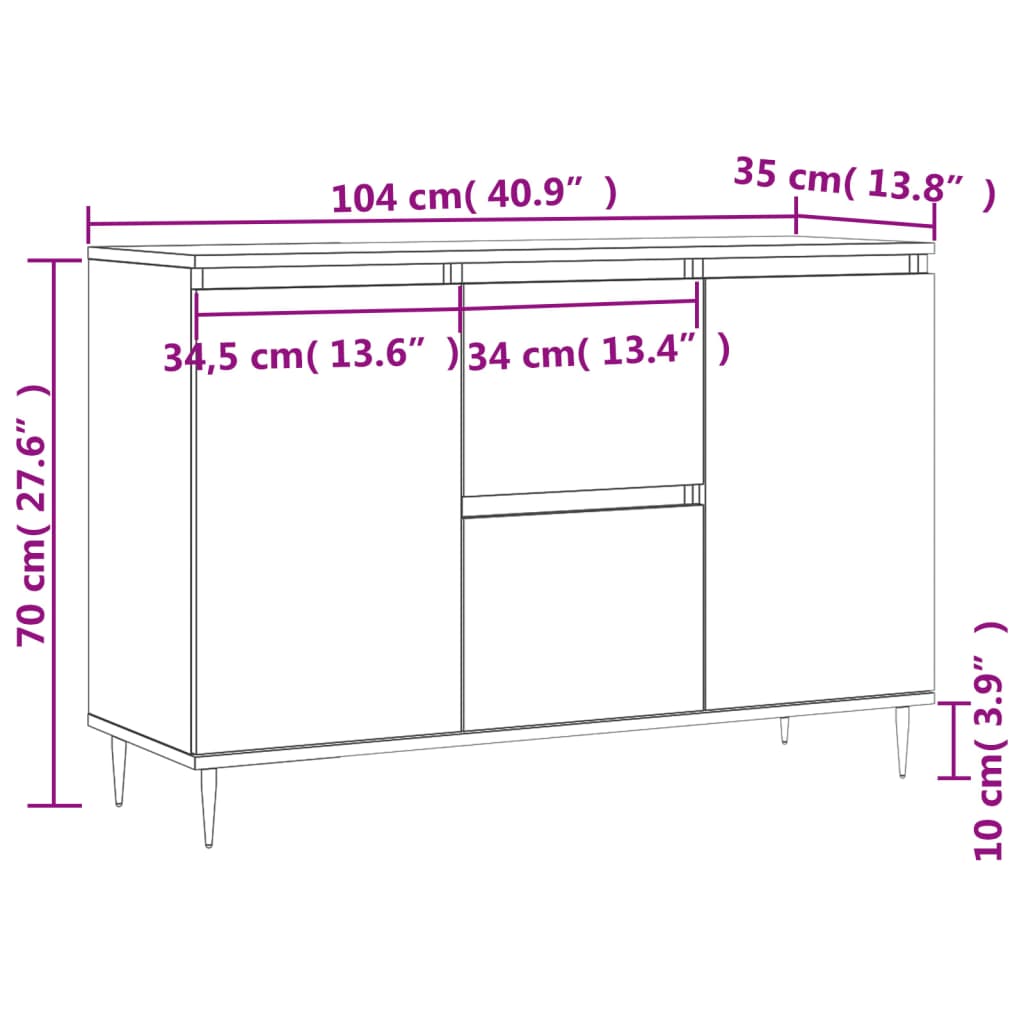 vidaXL Buffet sonoma gris 104x35x70 cm bois d'ingénierie