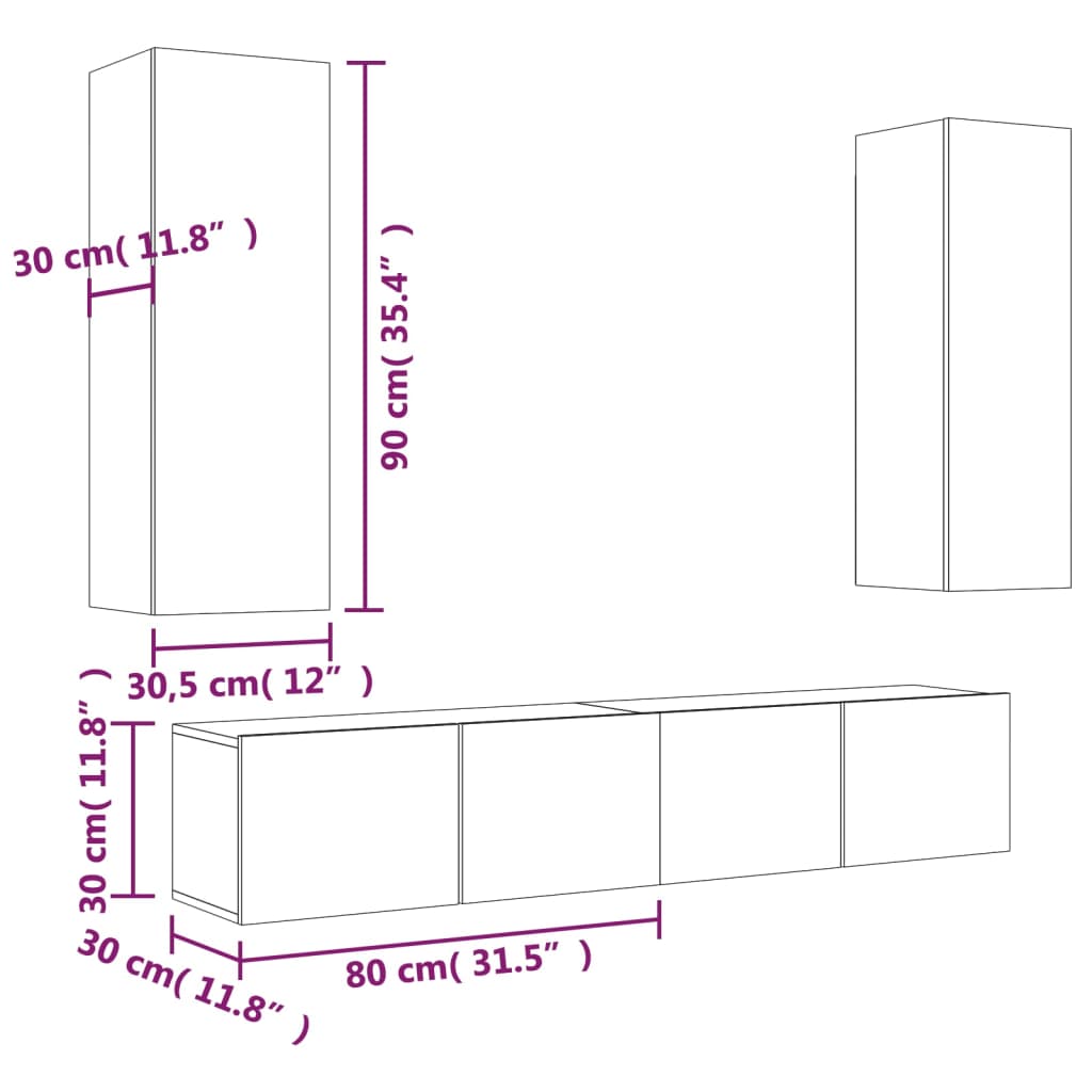 vidaXL Ensemble de meubles TV 4 pcs Noir Bois d'ingénierie