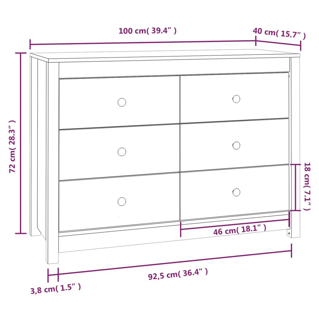 vidaXL Armoire latérale Noir 100x40x72 cm Bois de pin massif