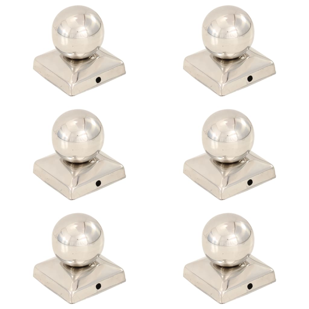 vidaXL Bouchons de poteau 6 pcs Globe final Acier inoxydable 71x71 mm