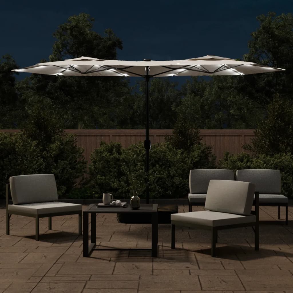 vidaXL Parasol de jardin à double tête avec LED blanc sable 316x240 cm