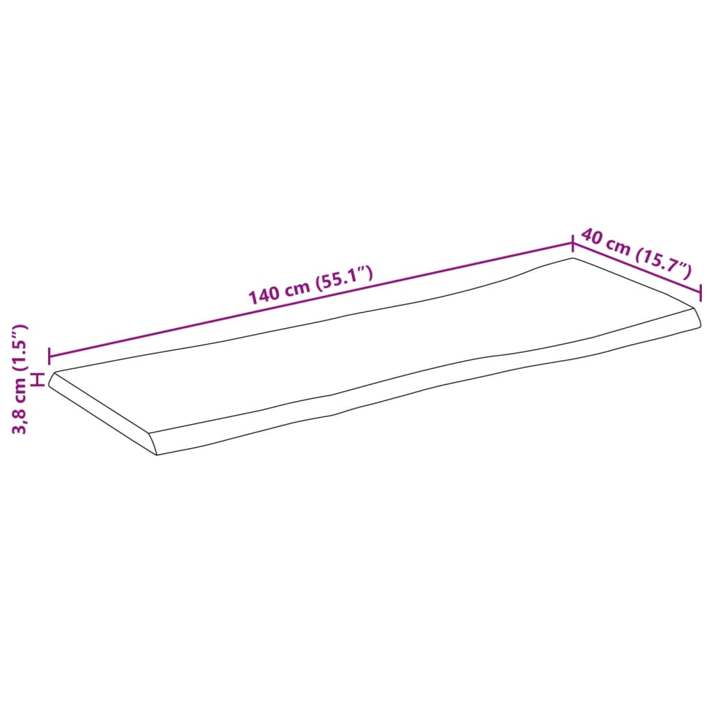 vidaXL Dessus de table 140x40x3,8 cm bord vivant bois massif manguier