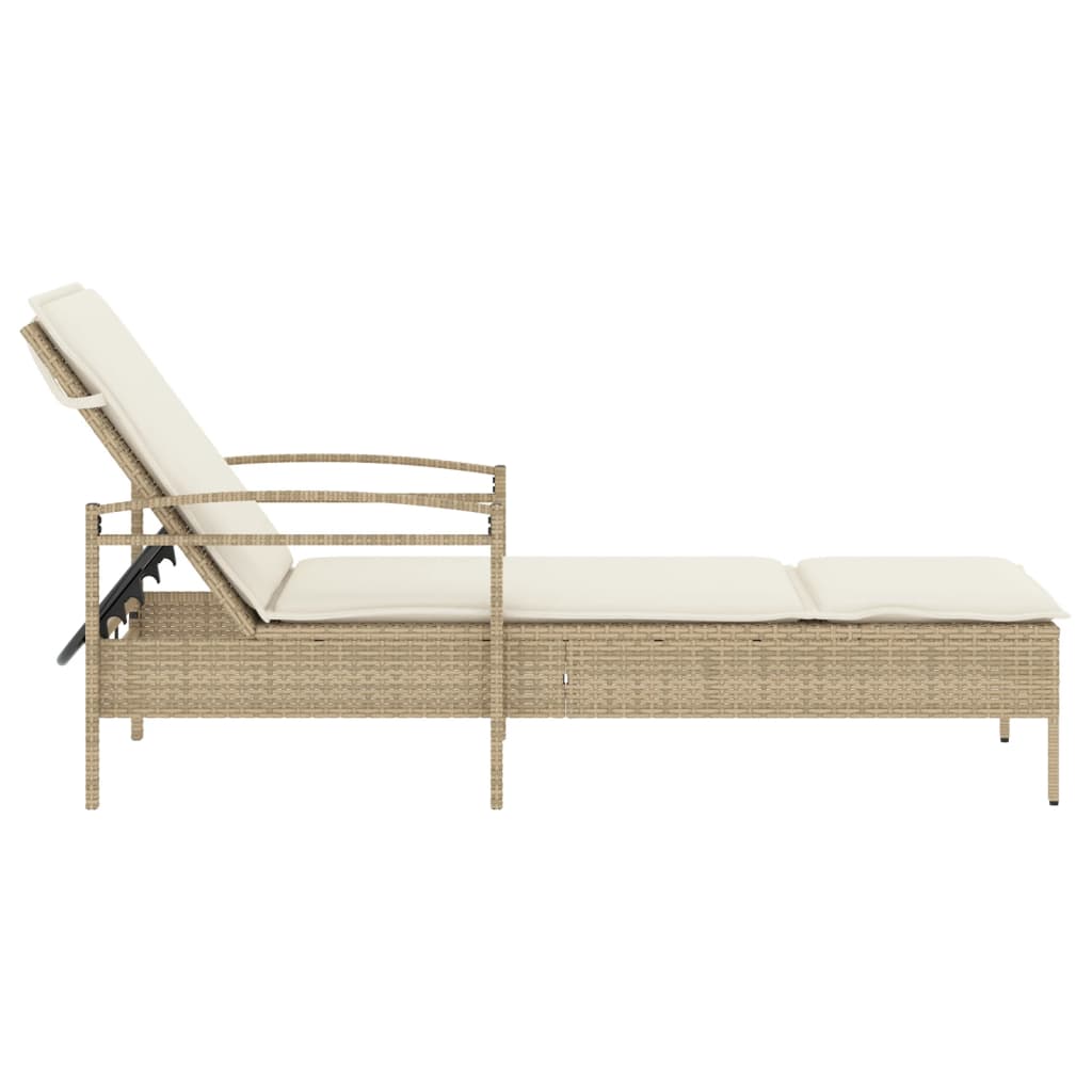 vidaXL Chaise longue avec coussin beige 63x200x81 cm résine tressée