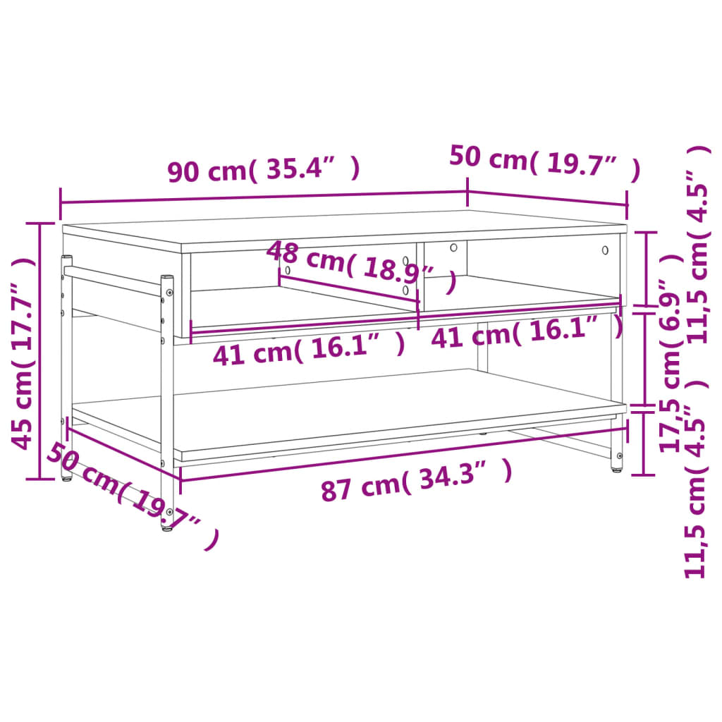 vidaXL Table basse chêne sonoma 90x50x45 cm bois d'ingénierie