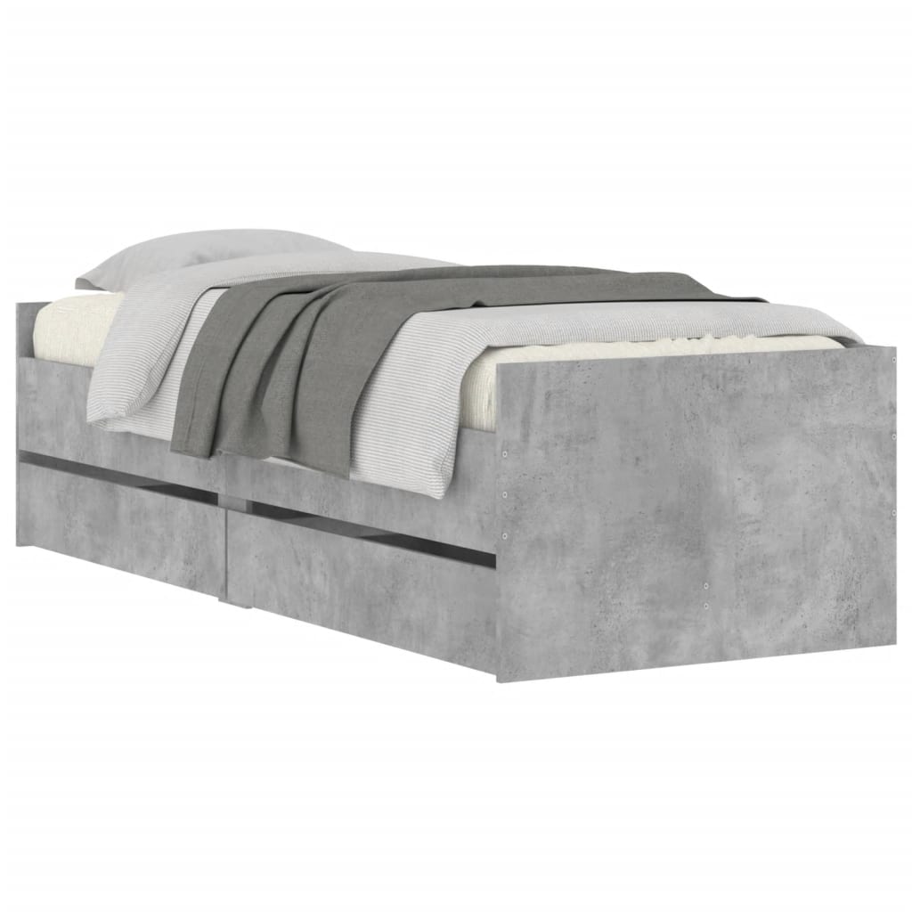 vidaXL Cadre de lit avec tiroirs sans matelas gris béton 90x200 cm