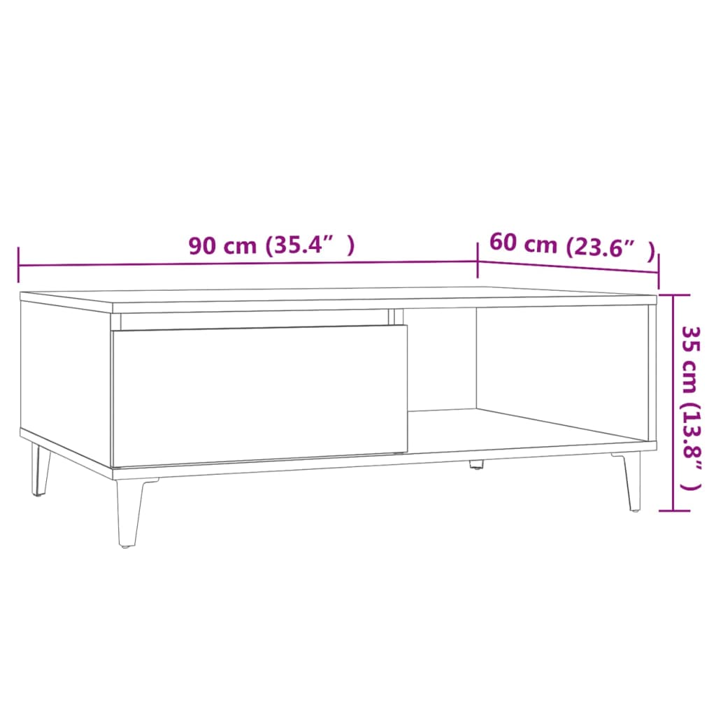 vidaXL Table basse chêne sonoma 90x60x35 cm bois d'ingénierie