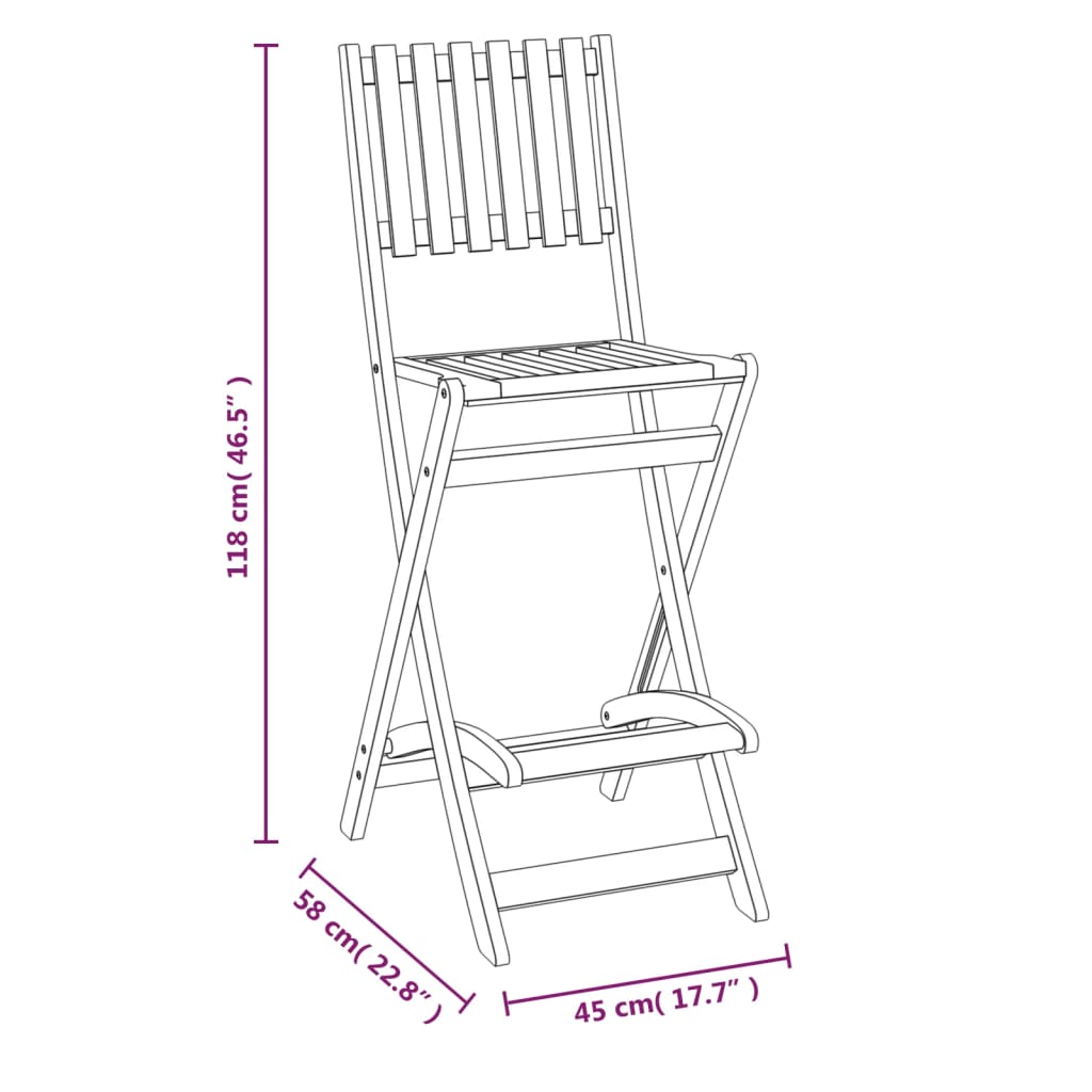 vidaXL Tabourets de bar d'extérieur pliants lot de 2 Bois d'acacia