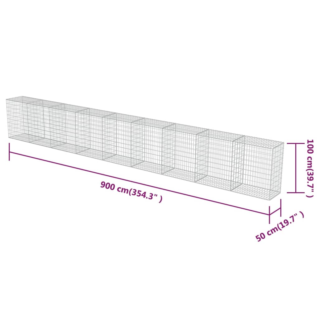 vidaXL Mur à gabion avec couvercles Acier galvanisé 900x50x100 cm