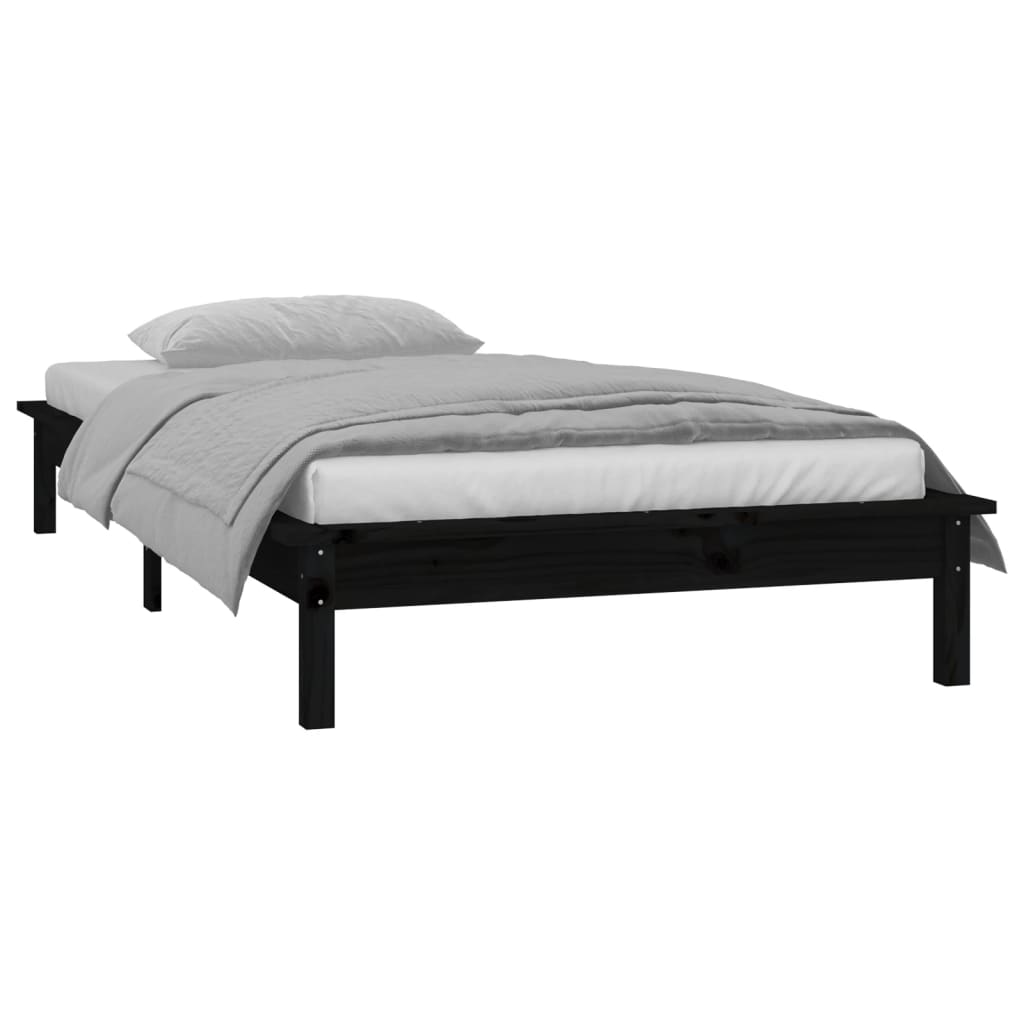 vidaXL Cadre de lit à LED noir 75x190 cm petit simple bois massif