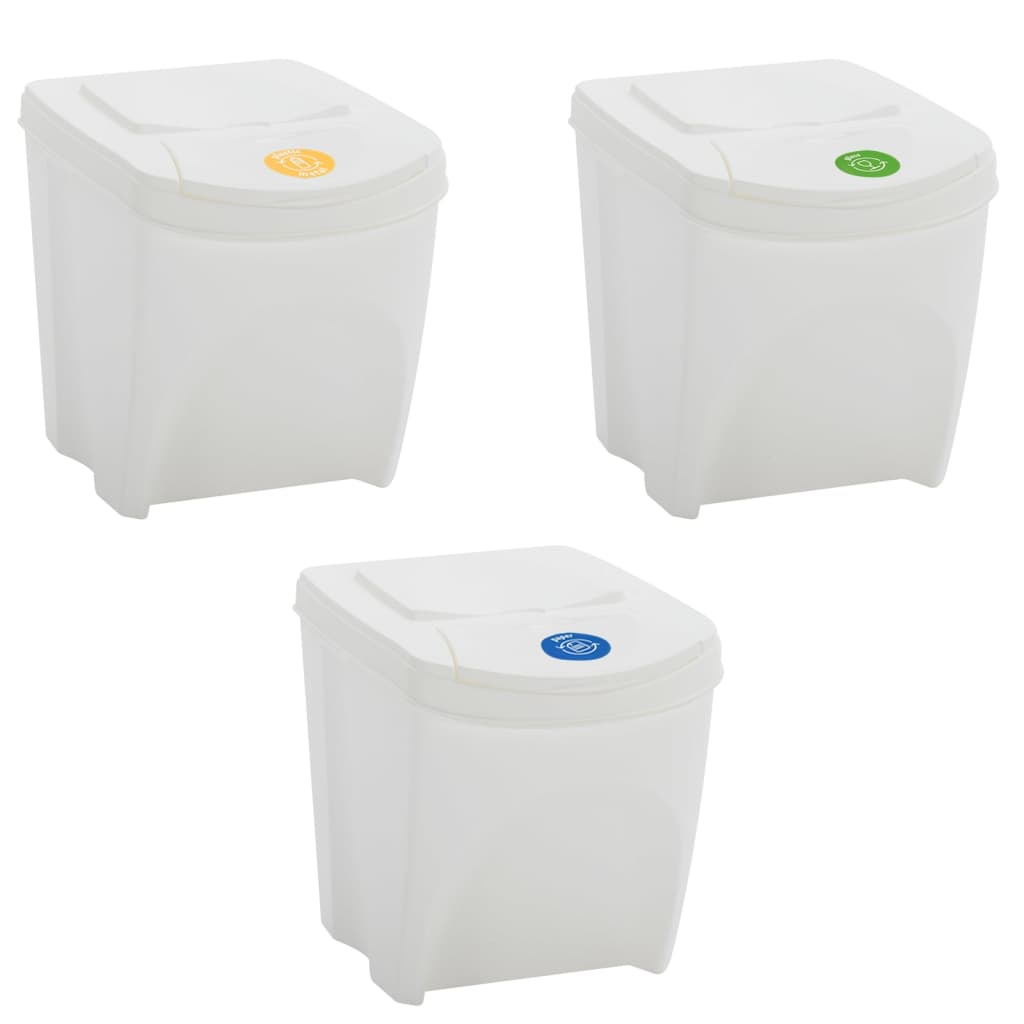 vidaXL Poubelles à ordures empilables 3 pcs Blanc 75 L Polypropylène