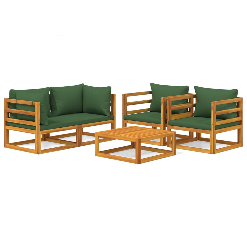 vidaXL Salon de jardin 5 pcs avec coussins vert bois massif