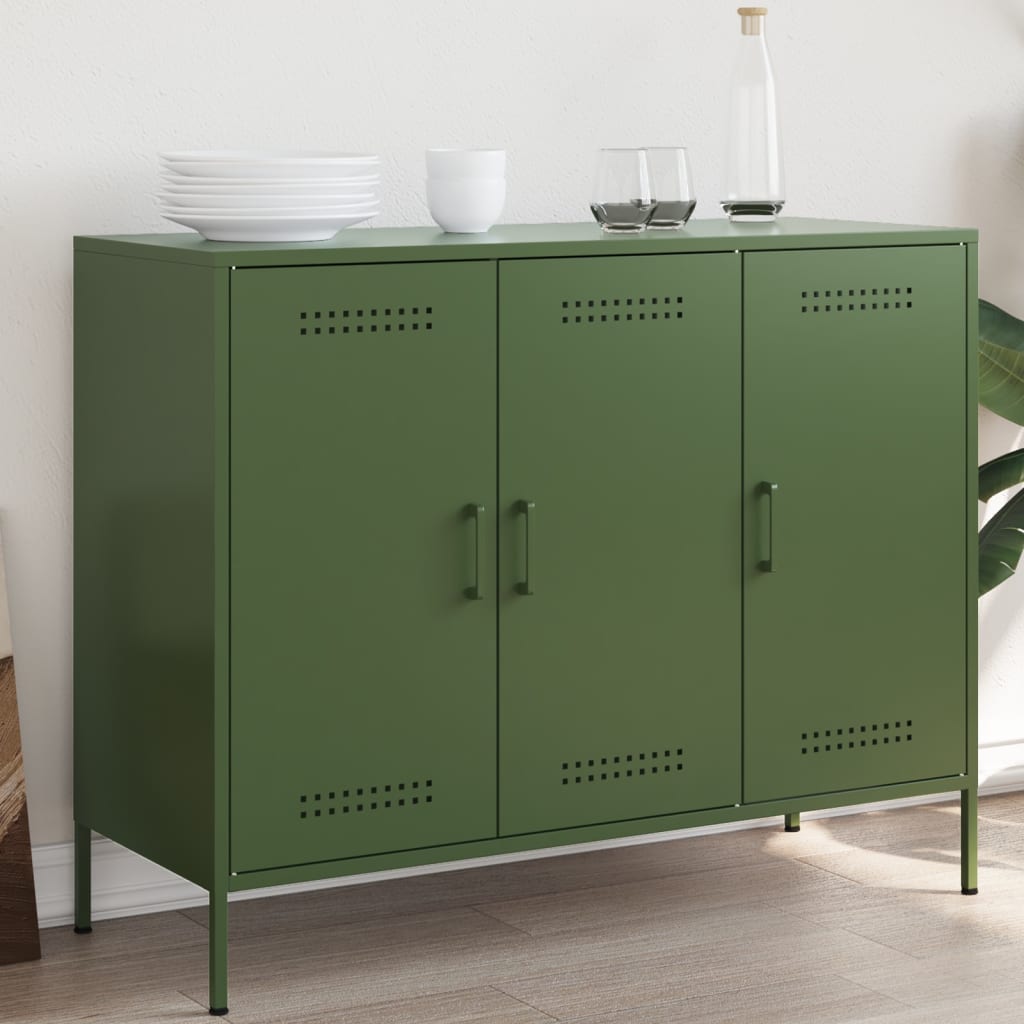 vidaXL Buffet vert olive 100,5x39x79 cm acier laminé à froid