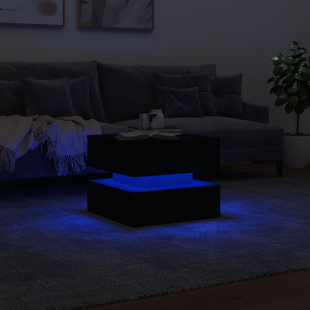 vidaXL Table basse avec lumières LED noir 50x50x40 cm