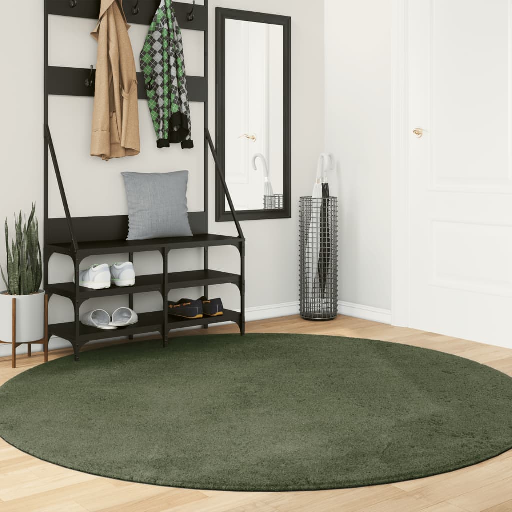 vidaXL Tapis HUARTE à poils courts doux et lavable vert forêt Ø 200 cm