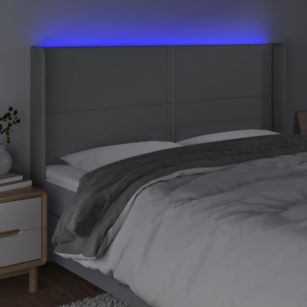vidaXL Tête de lit à LED Gris clair 163x16x118/128 cm Tissu