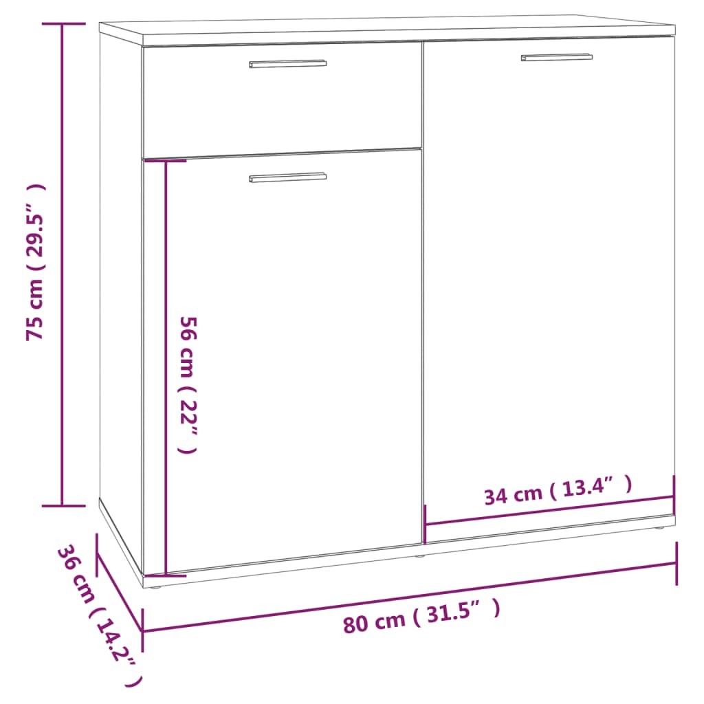 vidaXL Buffet Chêne fumé 80x36x75 cm Bois d'ingénierie