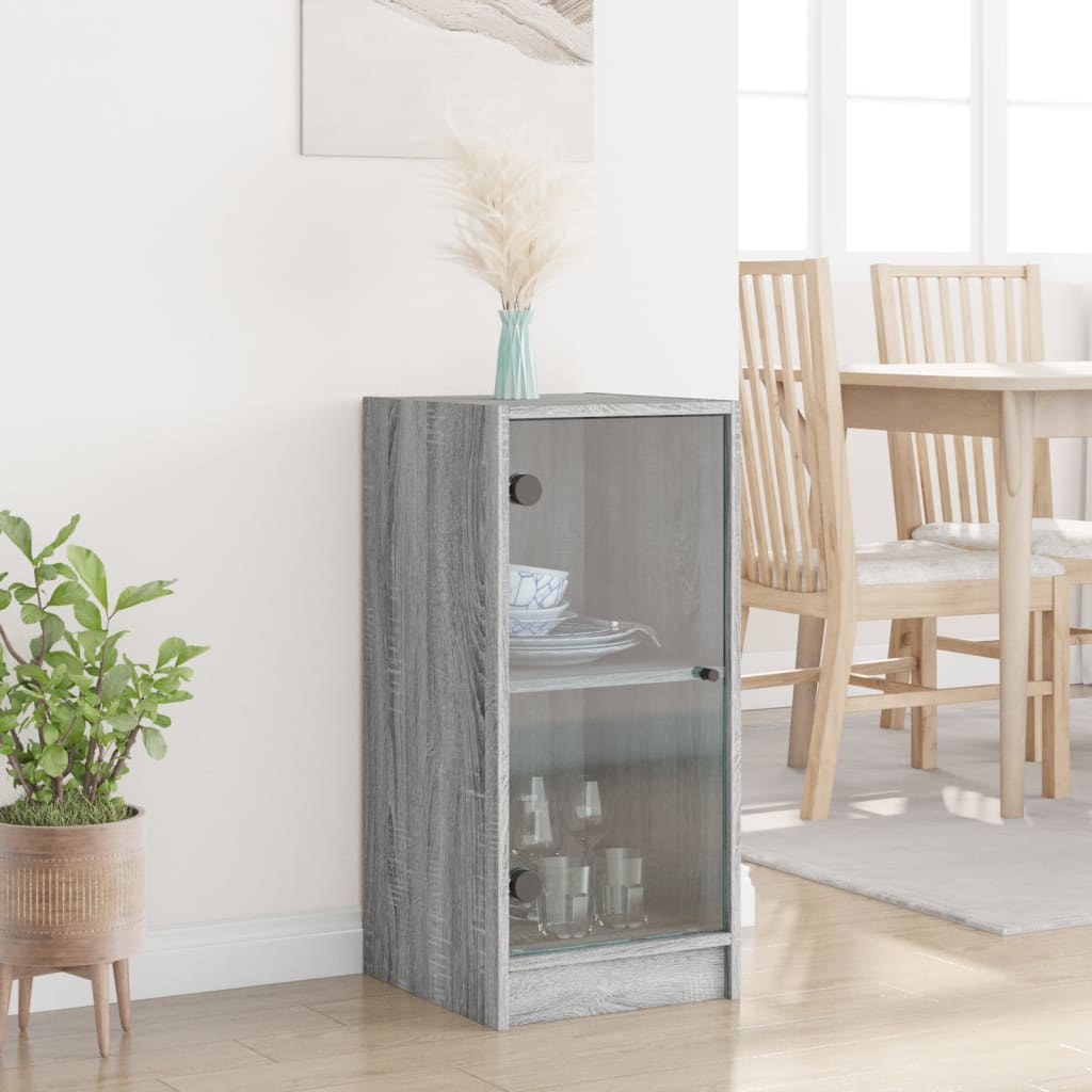 vidaXL Armoire latérale avec portes en verre sonoma gris 35x37x75,5 cm