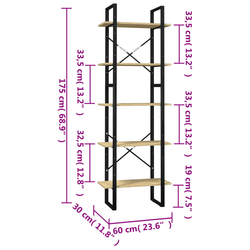 vidaXL Bibliothèque à 5 niveaux 60x30x175 cm Bois de pin