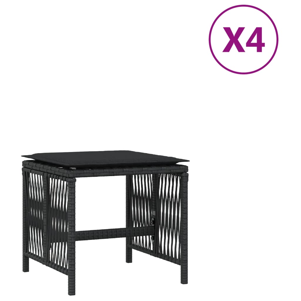 vidaXL Tabourets de jardin et coussins lot de 4 noir 41x41x36 cm rotin