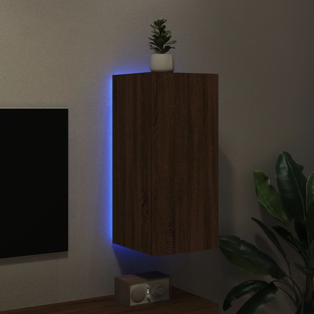 vidaXL Meuble TV mural avec lumières LED chêne marron 30,5x35x70 cm