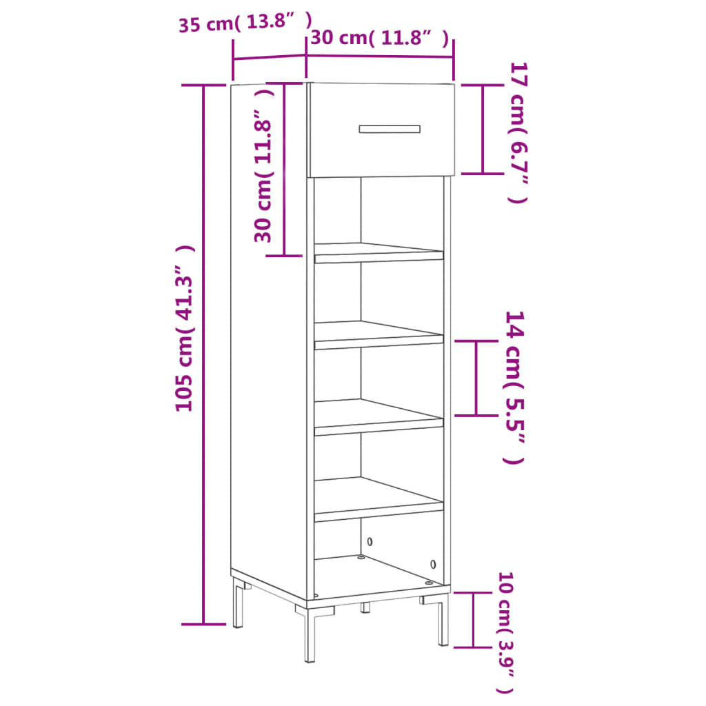 vidaXL Armoire à chaussures chêne sonoma 30x35x105cm bois d'ingénierie